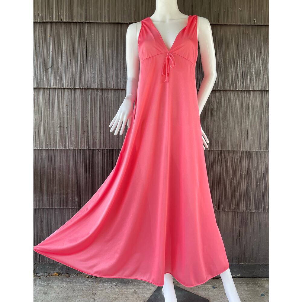 🔥Vintage Ilise Stevens Pink Neon Full Length Romantic Maxi Nightgown Size M-L
